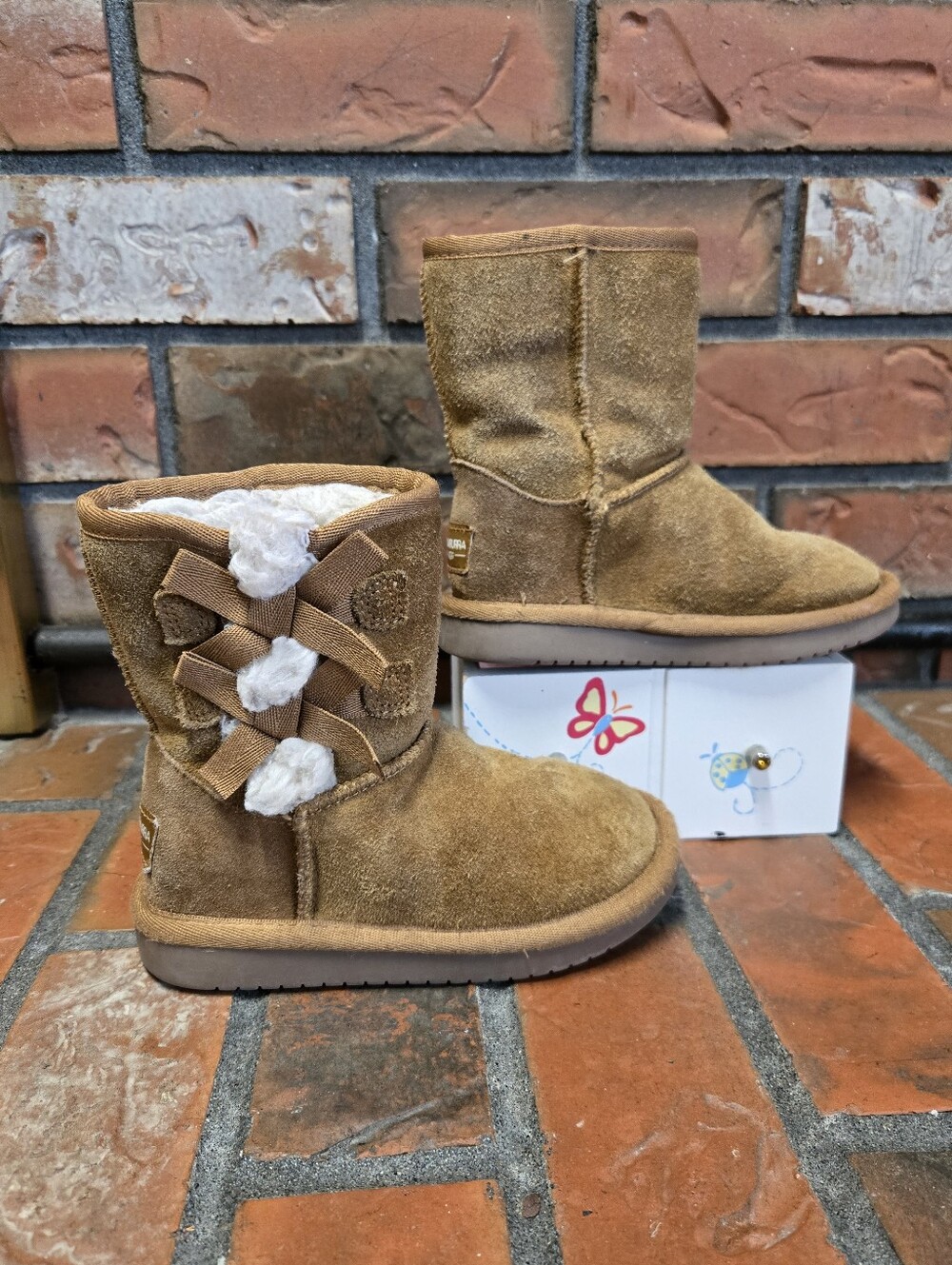 Koolaburra Kids Tan Suede Bow Winter Boots